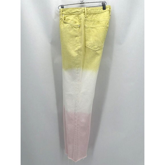GRLFRND Mica Crop Straight Jeans Size 26 Raw Hem Pink Crush Dip Dyed Preppy Boho - Picture 3 of 11